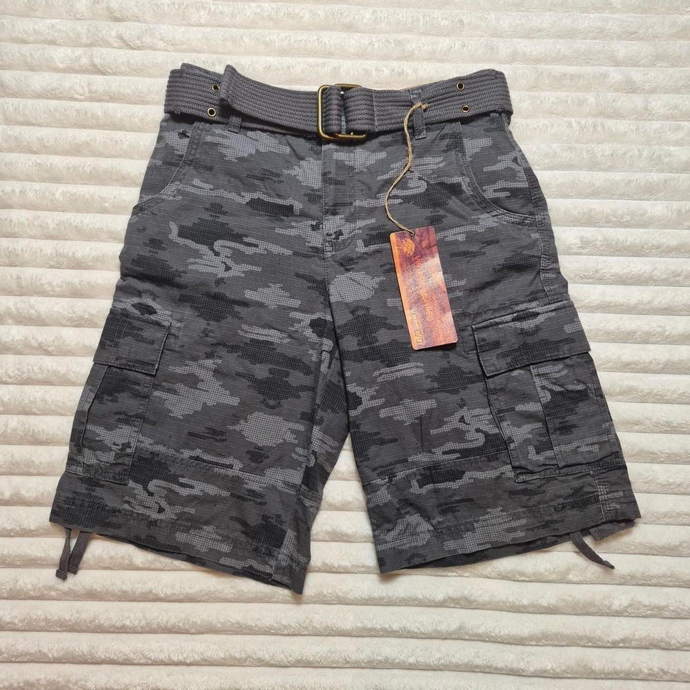 Urban Pipeline Boys Gray Camo Cargo Shorts with Belt Size 16 NWT UBB10102